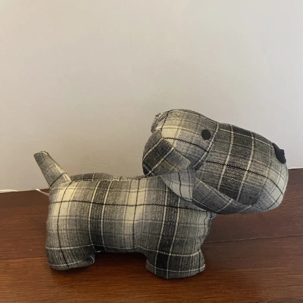 Gray & White Plaid Door Stop Dog Plush Westie Scottish Terrier Scotty SUPER CUTE